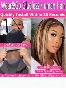 Highlight 100% Human Hair Bob Wigs 5x5 Glueless Lace Wig Human Hair HD Lace Frontal Short Straight Lace Front Wigs For Women Pre Plucked Glueless Free Part 180% Density Honey Blonde With Brown Wig For Party, Cosplay, Daily Use - P4/27--Glueless Lace - 查看 2