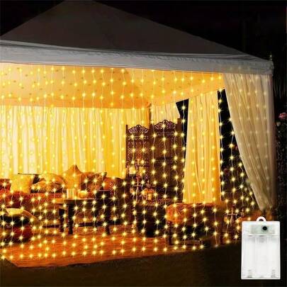 أضواء ستارة بقيادة تعمل بالبطارية - 8 أوضاع أضواء جنية، مناسبة لعيد الميلاد والزفاف والنوم والحديقة وحفلات العطلات