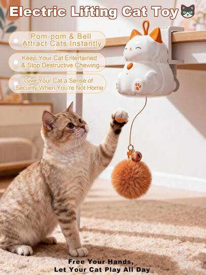 Automatic Lifting Teasing Ball Cat Toy - Indoor Cat Interactive Toy Without Holding (Random Lifting, Long Battery Life)