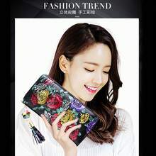 Cartera de Mujer de Cuero Genuino Modelo 2025, Bolso de Mano Multifuncional de Cuero Vacuno con Cierre Largo y Gran Capacidad - Mariposa - Ver 3