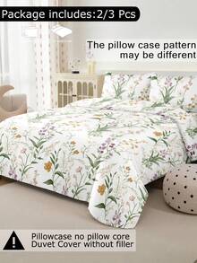 2/3pcs Exquisite Purple Green Plant Pattern Duvet Cover Set (Filling Not Included), Suitable For All Seasons, Soft And Comfortable. (1pc*Duvet Cover + 2/3pcs*Pillowcases, Pillow Inserts Not Included). Soft Dual-Color Design Bedding Set, Suitable For Bedroom And Guest Room, Suitable For Large/Medium/Small Double Bed Sizes. Breathable Soft Microfiber Bedding, Durable And Easy To Care For. - Pastel Green - View 2
