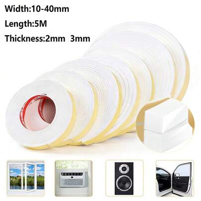 Băng keo xốp tự dính màu trắng dài 5m dùng để bịt kín cửa, đồ nội thất và tủ.