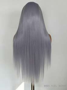 Tóc giả dài thẳng màu xám khói dành cho nữ, chất liệu tổng hợp, kiểu ren phía trước, đường chân tóc tự nhiên 13*4, tóc giả màu xám bạc phù hợp cho sử dụng hàng ngày, dự tiệc và cosplay. - Bụi tím - Xem 8