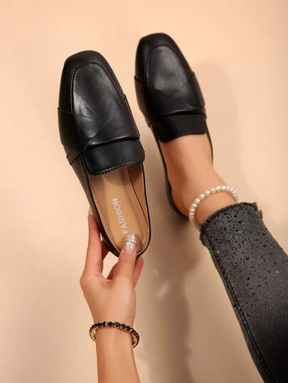 方头交叉绑带穆勒拖鞋，平底无后跟套脚休闲/工作鞋，女士款