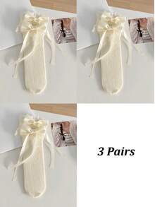 1/3 双春夏薄款过膝袜，芭蕾舞鞋款中筒袜，洛丽塔蝴蝶结袜，网眼镂空无跟长袜，蕾丝边直筒袜，心形图案袜 - 彩色 - 查看 21