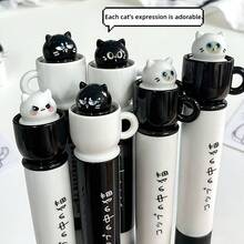 2pcs Random Mule Tea Cup Cat Rotating Neutral Pens, Creative Cute High-Quality Pens For Students, Quick-Drying Black Ink - Multicolor - View 5