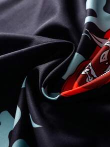 Bata con estampado de máscara de demonio Prajnaparamita de manga 3/4, Cárdigan suelto y oscuro indiferente para protección solar, Chaqueta kimono para hombres - Negro - Ver 8