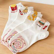 8双/4双装 女士可爱卡通汉堡、薯条、披萨图案趣味柔软透气吸湿休闲运动袜 - 彩色 - 查看 3