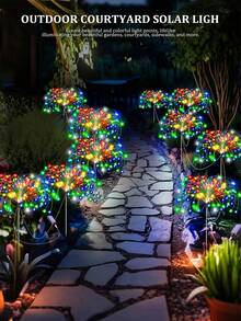 Bộ 4 đèn LED năng lượng mặt trời hình pháo hoa 240/320W, đèn trang trí năng lượng mặt trời thông minh cảm biến ánh sáng, chống nước IP44, 8 chế độ chiếu sáng pháo hoa, thích hợp cho đường phố thương mại, vỉa hè, sân vườn, tiệc tùng, đám cưới và các trang trí ngày lễ khác cũng như trang trí phông nền chụp ảnh/lối đi (Trắng/Nhiều màu/Ấm) - Nhiều màu - Xem 10
