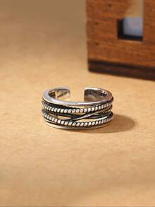 Vintage Creative Metal Hollow Out Twisted Adjustable Ring, Simple Unique Design For Men And Women, Daily Wear Party Ring, Statement Ring - Silver - View 5