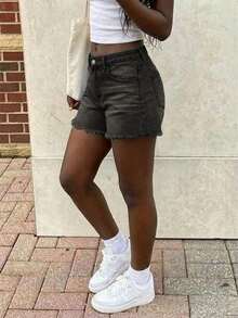 Women's Casual Loose Straight Leg Denim Bermuda Shorts Summer - Black - View 5