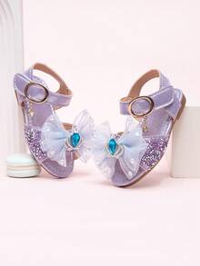 2026 Nuevas sandalias para niñas, zapatos de princesa para niños con lazo de strass, zapatos de playa para estudiantes de niña pequeña, verano - Morado - Ver 3