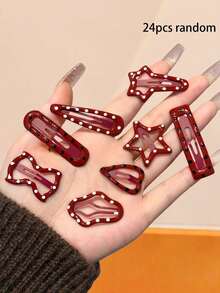 60个/套红色波点发夹组合，复古时尚百搭发饰 - 适合女性和女孩，可瞬间提升您的整体造型精致度，无论搭配简约休闲装还是优雅连衣裙。 - 彩色 - 查看 15