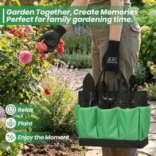 Garden Tools Set -11-Piece Heavy Duty Hand Tool Kit with Ergonomic Handles Rust-Proof Carry Tote Bag Gardening Gifts for Women and Men Green - Verde - Ver 8