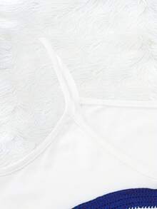 休闲风蓝色流苏印花V领无袖连衣裙 - 白色 - 查看 5