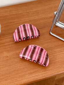 1个休闲复古蓝咖啡条纹发夹，小众高端发夹，适合日常、休闲、上学等场合佩戴 - 彩色 - 查看 4