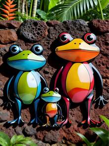 1 pièce Décoration murale en métal de famille de grenouilles 2D colorée - Style bohème imaginatif, décoration de grenouille vintage, convient pour la chambre d'enfant, le salon, le balcon, la boutique de fleurs, le zoo et le jardin, la décoration de la maison, la décoration du jardin, la décoration murale, cadeau idéal pour les amateurs de grenouilles et les familles - Famille de grenouilles colorées - Voir 7