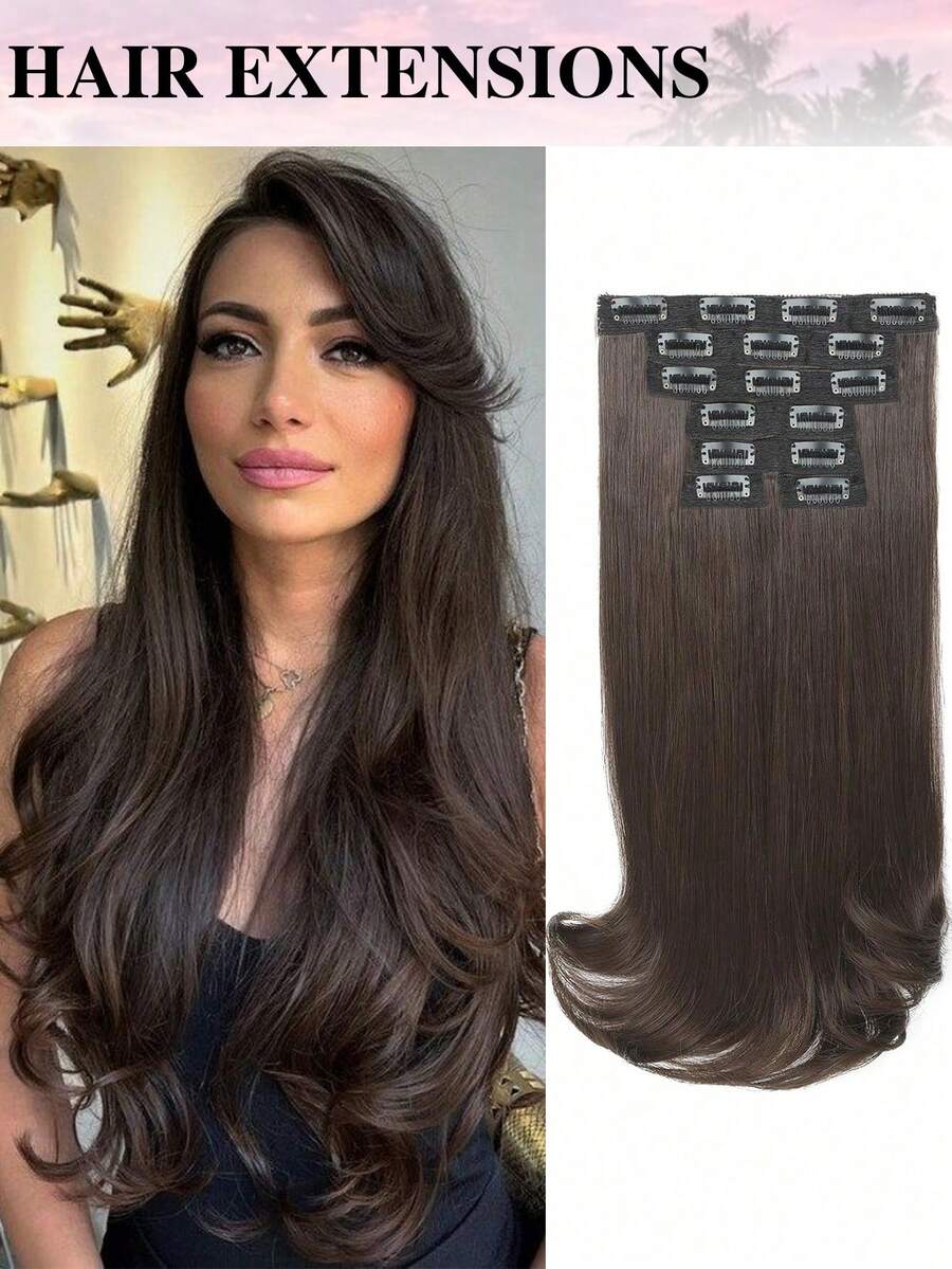 18英寸自然波浪夹式接发，层次剪裁，轻盈自然的合成发片，配有纤薄柔软的隐形发网。 - 彩色 - 查看 1