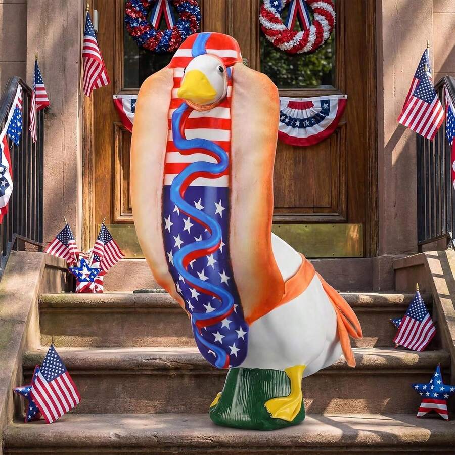 4th Of July 23-Inch High 250th Anniversary Celebration Hot Dog Patriotic Decor, Suitable For Large Concrete Goose Sculpture Outdoor Yard Garden Lawn Decoration (Goose Sculpture Not Included)