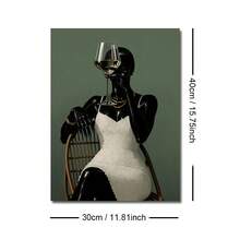 1幅带框/不带框非洲风情时尚帆布海报，描绘一位手持葡萄酒的非洲女孩，风格波西米亚奢华，酒吧推车造型，墙面艺术印刷品，美观别致，适合公寓、客厅、卧室、现代家居装饰。 - A - 查看 10