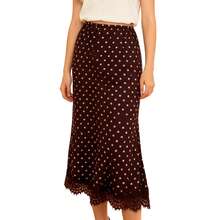 Women Satin Lace Trim Midi Skirt Polka Dot Print High Waist Long A-Line Skirts Vintage Silk Going Out Dress Y2k Streetwear Party Clubwear - 棕色-A - 查看 1