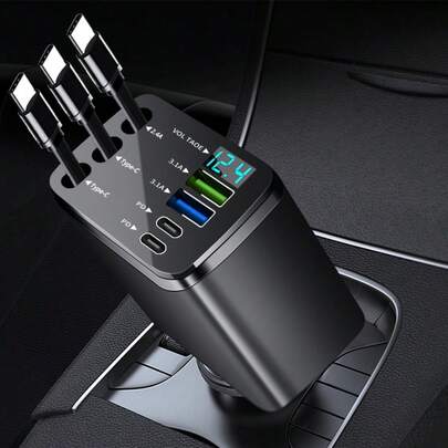 Nuokaiqi 7-In-1 Vehicle Charger, 120W Fast Charging With 70cm Extendable Cable, Built-In 180° Adjustable TYPE-C/IOS Interface And 80cm Extendable Cable, Multi-Functional Vehicle Charger
