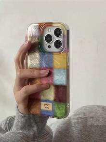 Funda protectora a cuadros de colores retro compatible con iPhone 16 Pro Max, modelos nuevos 15/17, 14 Pro/13, 12, 11XR, cubierta suave de TPU a prueba de golpes, otoño/invierno - 1 pieza - Ver 6