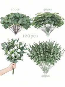 3/30/60/120 pièces Feuilles et tiges d'eucalyptus artificielles mélangées, pièces de monnaie argentées artificielles en vrac, feuilles d'eucalyptus pour compositions florales, bouquets de fleurs artificielles, vases de mariage, décoration florale, décoration d'intérieur, décoration de mariage, décoration de chambre - Vert - Voir 16