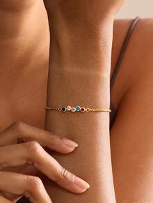 Vòng tay đá sinh nhật thiết kế riêng, đá hình lá, vòng tay cưới, quà sinh nhật, quà tặng phù dâu, vòng tay cho mẹ, quà Ngày của Mẹ cho phái nữ - Đá sinh tháng 7 hình tròn - nhiều màu sắc - Xem 6