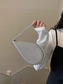 Túi xách hình trái tim đính kim cương lấp lánh, ví cầm tay dạ hội sang trọng đính đá quý, túi dự tiệc pha lê sáng bóng, phong cách quý phái thanh lịch tinh tế. - Bạc - Xem 7