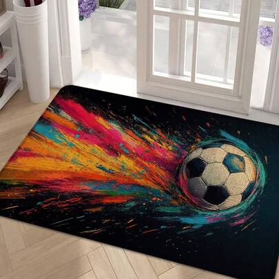 1 قطعة سجادة مطبوعة بنمط كرة القدم من الكتان للمطبخ، السجاد، البساط، بساط الحمام، بساط الباب، مستطيل مطبوع ثلاثي الأبعاد، مناسب للغرفة المعيشية، غرفة النوم، الممر، الحمام، غرفة الغسيل - سجاد بوليستر، مناسب للديكور المنزلي الداخلي والخارجي