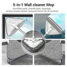7-In-1 Triangle Mop Set With 7 Replaceable Heads And Adjustable Long Handle For Walls Floors Windows Baseboards White - Trắng - Xem 6