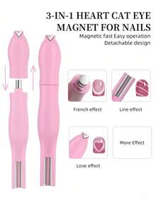 3-In-1 Heart-Shaped Snake Skin Pink Cat Eye Magnetic Nail Stickers, Detachable Multi-Function Strong Magnetic Nail Stickers, Nail Art Supplies, Nail Tools, Nail Art Tools, Back To School Season, Nail Art, Nail Tools, Suitable For Press-On Nail Stickers - Pink - View 4