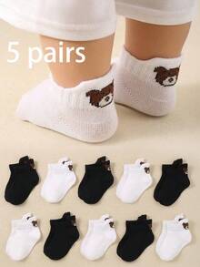 10/5 Paar Baby Socken, geeignet für 0-3 Jahre, einfarbig schwarz & weiß unsichtbare Socken mit Bärenmuster und Fersenbandage, sehr geeignet für den Sommertrag - Verschiedenfarbig - Übersicht 16
