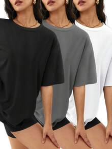 Women's 3-Pack Plus Size Short Sleeve T-Shirts, Summer Loose Tops, Fashion Basic Tees, Comfortable For Casual Vacation & Fitness Wear - Nhiều màu - Xem 1