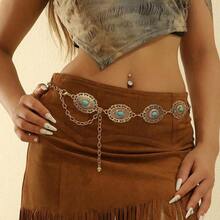 Vintage Carved Floral Retro Pattern Waist Chain, Exaggerated High-End Elegant Waist Belt, Bohemian Zinc Alloy - 金子 - 查看 12
