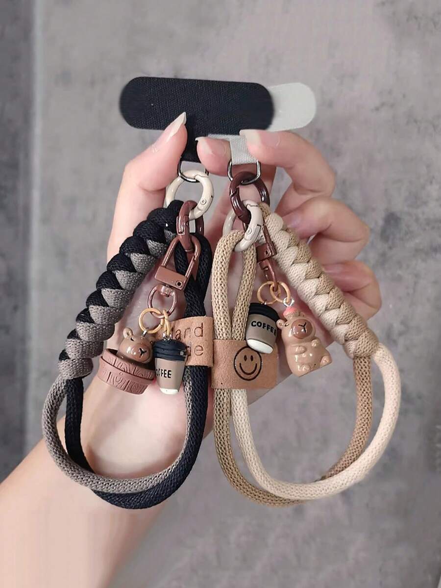 Capybara Phone Lanyard, Wrist Strap, Colorblock Braided Cord, Short Hanging Chain, Durable Outdoor Use - Multicolor - View 1