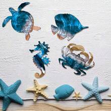 1/4 Piece Ocean-Themed Wooden Wall Decoration, Coastal Wall Hanging, Summer Beach Wall Art, Wooden Ocean Beach-Themed Hanging Ornament With Turtle, Seahorse, Crab, And Fish Motifs, Suitable For Ocean View Rooms, Bedrooms, Living Rooms, Bathrooms, And Outdoor Beach Party Decorations - Multicolor - View 5