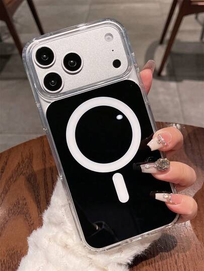 Minimalist Solid Color Magnetic Wireless Charging Phone Case Compatible With IPhone 17 Pro Max 17Pro 16Pro Max 15 ProMax 13 12 14 Pro Max 16 15 14 Plus 11 Luxury Acrylic Hard Back Bumper Jelly Soft Border Cover