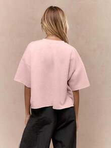 Oversized Heavy T-Shirt Modern Streetwear Essential Boxy Cut Casual Summer Basic Loopback Top Ultra Soft Minimalist Urban Fashion Staple-Unisex Summer Casual Vintage Cotton Printed T-Shirts For Couples - 粉色 - 查看 2