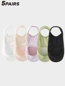 3/6 Pairs Lace Pattern Silicone Heel Grip Socks, Breathable Stockings - Multicolor - View 15