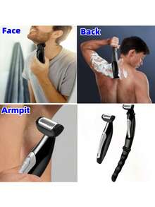 电动背部毛发修剪器，长柄设计，可拆卸手柄，男士背部剃毛器，高品质，背部理容，个人护理工具，符合人体工学的手柄，时尚修剪工具，精准，高品质刀片，USB充电，男士理容套装，家用理发工具，旅行理发套装 - 黑色 - 查看 5