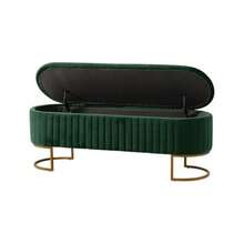 EcoHarbor Living - Banco de almacenamiento de terciopelo de 50 pulgadas otomano extremo tapizado de la cama con patas doradas asiento para reposapiés de entrada - Gris - Ver 2