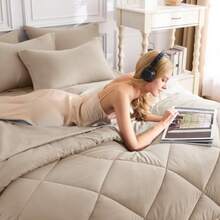 King Size Comforter Set Wheat - 7 Pieces Bed in a Bag King Luxury Soft Bed Set for All Seasons Bedding Set with Down Alternative Comforter Sheets Pillowcases and Shams - Trigo - Ver 5