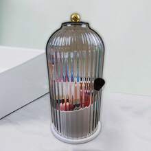 360° Makeup Brush Holder Organizer With Lid Waterproof Dustproof Vanity Storage - Grey - View 2