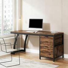 Home Office Desks - Black+Brown + Metal & Wood - View 7