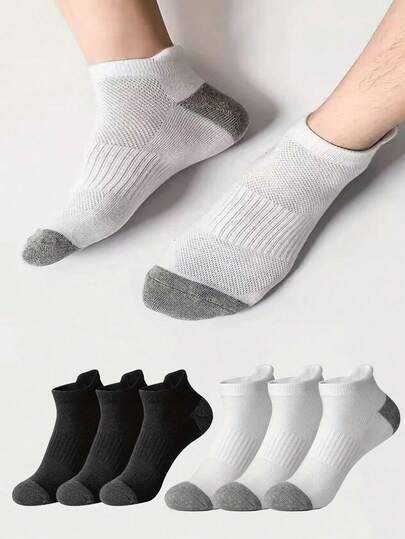 1/6/12/20 双装男士短袜，舒适柔软运动船袜，为脚踝提供支撑，适合健身、跑步、商务休闲等场合。