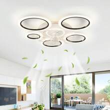 Modern 5-Ring LED Ceiling Fan With Light, Flush Mount Dimmable Fan Light With Remote, Quiet Bladeless Ceiling Fan For Bedroom Living Room - one-size - View 1