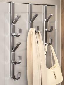 1pc/2pcs Steel Over-The-Door Hook - Heavy Duty Metal Multipurpose Towel Rack | Space-Saving Vertical Design Storage Hanging Hook Rack | Bathroom Over-The-Door Towel Hanger, Titanium Color, No Drilling Required, Suitable For Bedroom - Multicolor - View 8
