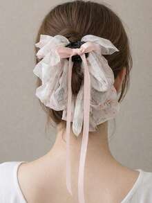 Elegant Double-Sided Bow Bubble Hair Clip, Fluffy Net Design To Add Volume, Princess Fugitive Hairstyle, Polyester(Polyester)&Acrylic Hair Clip, New Seasonal Design Claw Clips Hair Claws Hair Barrettes, School Stuff, College, Bows, Cute, Hair Accessories, Head Accessories, Hairpin - Black - View 17